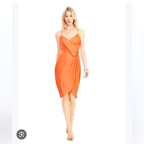 BANANA REPUBLIC Drape Front Silky Spaghetti Strap Midi Dress, Size 8 - Picture 1 of 8
